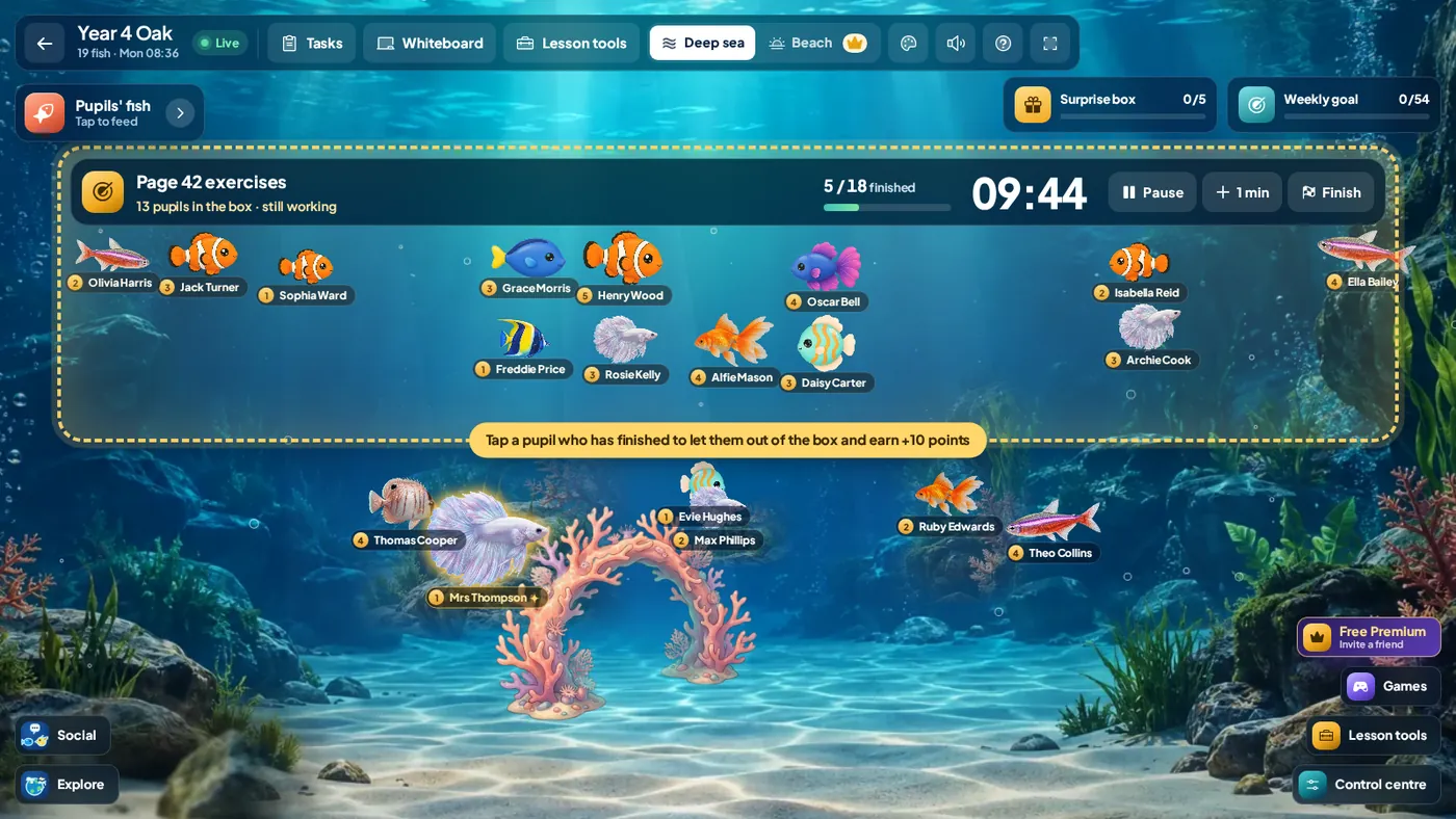 Lesson activity: interactive board screenshot