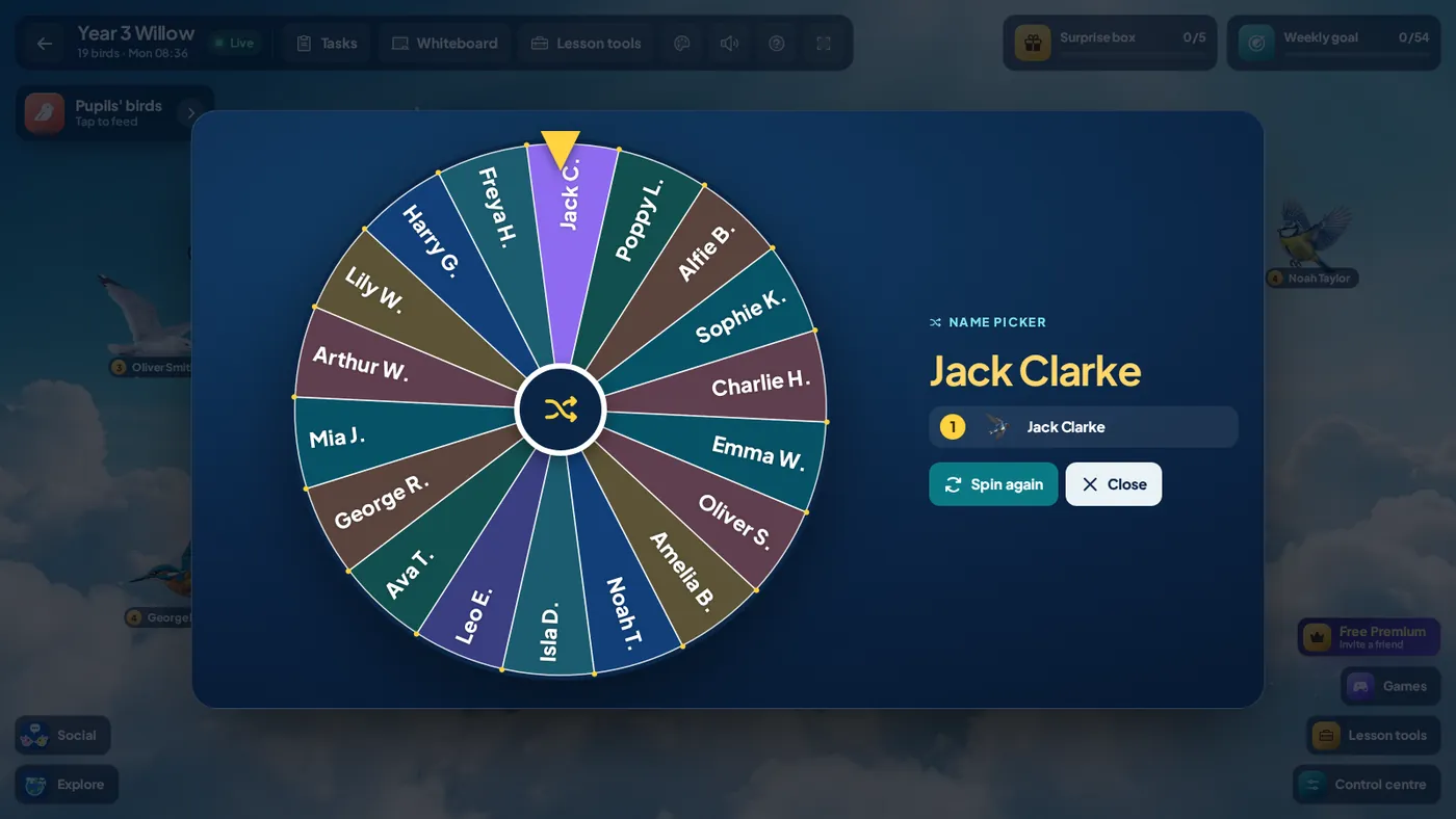 Name picker: interactive board screenshot